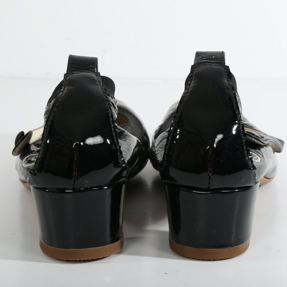 CHANEL CC Black Cap Toe Patent Leather Pumps - Picture 5 of 11